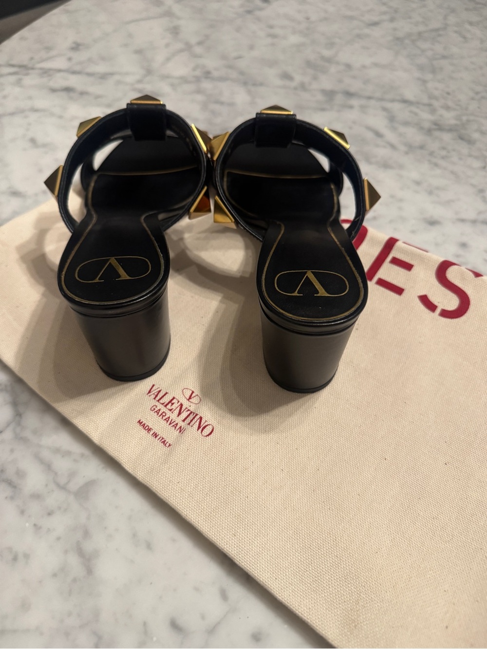 Valentino Black Leather Slide Mules with Gold Pyramid Studs - Picture 4 of 6